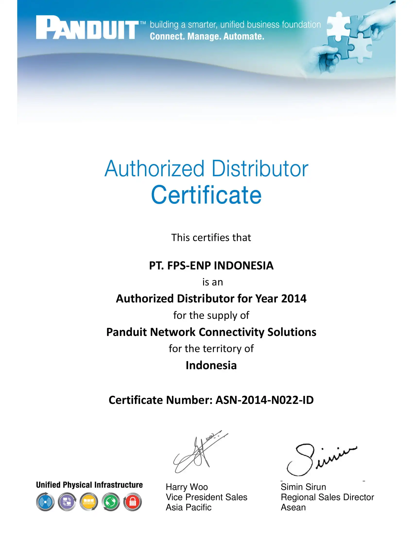 Sertifikat Panduit 2014